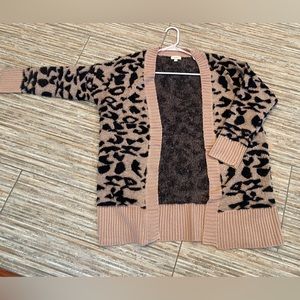 Leopard print open front eyelash soft cardigan